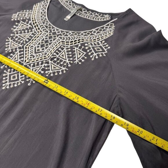 NWOT Monoreno Boho Mini Dress Sz.M Gray Embroidered Bell Sleeve Cottage Prairie - Picture 6 of 12